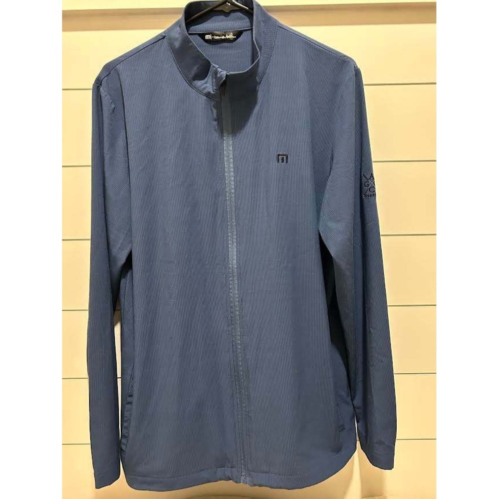 TravisMathew Mens Full Zip Golf Jacket Blue Grey AGC 1981 Logo Stretch L Staple